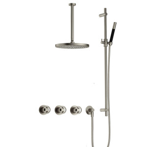 Hotbath Cobber IBSW70 Regendoucheset inbouw - 30cm plafondarm - 30cm ronde hoofddouche - staafhanddouche - glijstang - Geborsteld nikkel IBSW70GN357