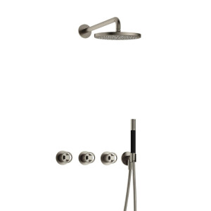 Hotbath Cobber IBSW70 Regendoucheset inbouw - 38.5cm wandarm - 20cm ronde hoofddouche - staafhanddouche - Geborsteld nikkel IBSW70GN