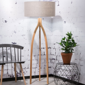 Good&Mojo Vloerlamp 'Annapurna' Bamboe en Eco linnen, kleur Donkerbeige