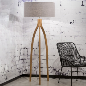 Good&Mojo Vloerlamp 'Annapurna' Bamboe en Eco linnen, kleur Lichtgrijs