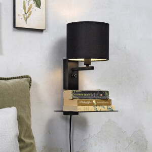 its about RoMi Wandlamp 'Florence' Met plank en USB, kleur Zwart