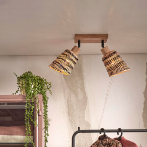 GOOD&MOJO Plafondlamp 'Java' 2-lamps, Bamboe, kleur Naturel/Zwart
