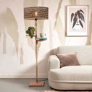 GOOD&MOJO Vloerlamp 'Java' Met 2 plankjes, Bamboe, 158cm, kleur Naturel/Zwart