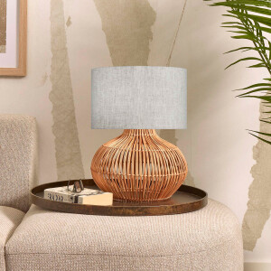 GOOD&MOJO Tafellamp 'Kalahari' Rotan en linnen, 48cm, kleur Naturel/Beige