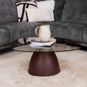 Sohome Organische Salontafel 'Jacky' Glas en gecoat staal, 86 x 76cm, kleur Burgundy