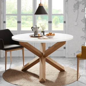 Kave Home Ronde Eettafel 'Lotus' 120cm, kleur Wit/Eiken