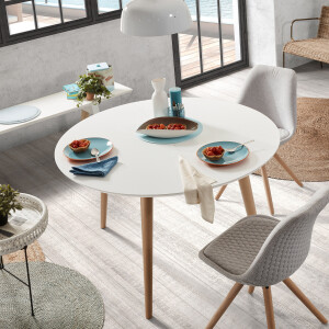 Kave Home Uitschuifbare Ronde Eettafel 'Oqui', 120 - 200 x 120cm, kleur Wit