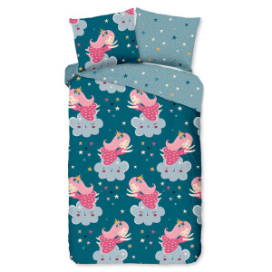 Kinderdekbedovertrek Katoen - 140x200 Cm Blauw & Meerkleurig - Stippen - Good Morning - Dekbed-Discounter.nl