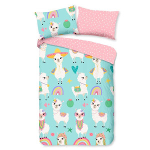 Kinderdekbedovertrek Katoen - 140x200 Cm Blauw & Roze & Meerkleurig - Stippen & Dieren - Good Morning - Dekbed-Discounter.nl