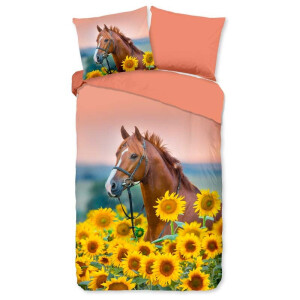 Kinderdekbedovertrek Katoen - 140x200 Cm Geel & Roze & Meerkleurig - Dieren & Natuur & Bloemen - Good Morning - Dekbed-Discounter.nl