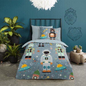 Kinderdekbedovertrek Katoen - 140x200 Cm Grijs & Blauw & Meerkleurig - Natuur & Stippen - Good Morning - Dekbed-Discounter.nl