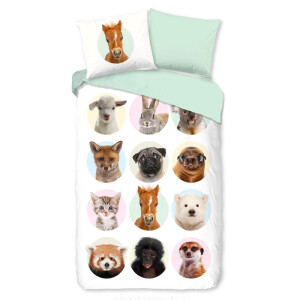 Kinderdekbedovertrek Katoen - 140x200 Cm Wit & Meerkleurig - Dieren & Natuur & Stippen - Good Morning - Dekbed-Discounter.nl