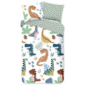 Kinderdekbedovertrek Katoen - 140x200 Cm Wit & Meerkleurig - Dieren & Stippen - Good Morning - Dekbed-Discounter.nl