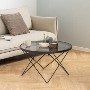 Bendt Ronde Salontafel 'Kira' Glas 80cm, kleur zwart