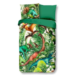 Kinderdekbedovertrek Katoen - 140x200 cm Groen - Dessin: Dieren - Good Morning - Dekbed-Discounter.nl