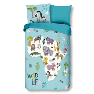 Kinderdekbedovertrek Katoen - 140x200 cm Blauw - Dessin: Dieren - Good Morning - Dekbed-Discounter.nl