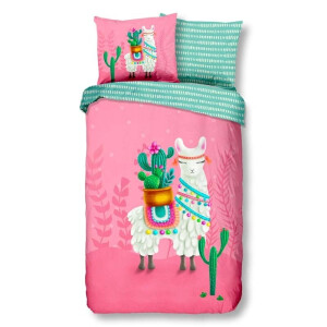 Kinderdekbedovertrek Lalama - 140x200 cm Roze - Dessin: Dieren - Good Morning - Dekbed-Discounter.nl