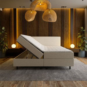 2-Persoons Boxspring met opbergruimte Hotel - Beige 140x200 cm - Pocketvering - Inclusief Topper - Dekbed-Discounter.nl