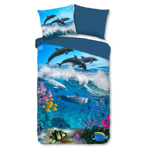 Kinderdekbedovertrek Katoen - 140x200 cm Blauw - Dessin: Dieren - Good Morning - Dekbed-Discounter.nl