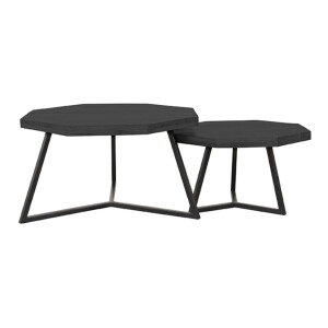LABEL51 Achthoekige Salontafel 'Figure' Set van 2 stuks, Zwart Mangohout