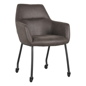 LABEL51 Eetkamerstoel 'Lenny' Op wieltjes, Micro Suede, kleur Antraciet
