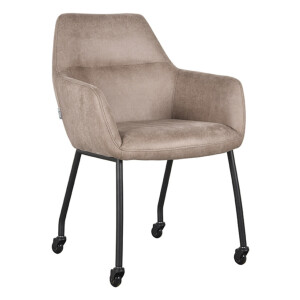 LABEL51 Eetkamerstoel 'Lenny' Op wieltjes, Micro Suede, kleur Taupe