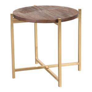 LABEL51 Ronde Bijzettafel 'Dox' Mangohout en goud metaal, 40cm