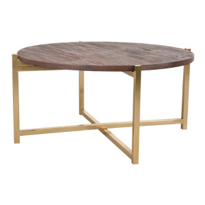 LABEL51 Ronde Salontafel 'Dox' Mangohout en goud metaal, 70cm
