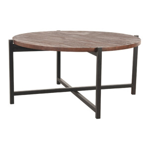 LABEL51 Ronde Salontafel 'Dox' Mangohout en zwart metaal, 70cm