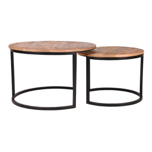 LABEL51 Salontafel 'Double' Bruin Mangohout, Set van 2 stuks