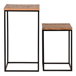 LABEL51 Zuil 'Vintage' Set van 2 stuks, Mangohout, kleur Naturel