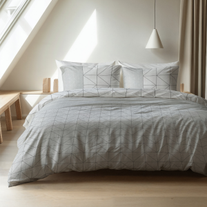 Dekbedovertrek Katoen-Flanel - Geometric - Tweepersoons (200x200 Cm) - Grijs & Meerkleurig Flanel - Modern & Patroon - Sleeptime Elegance - Dekbed-Discounter.nl