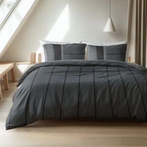 Dekbedovertrek Flanel Kees - Antraciet - Tweepersoons (200x200 Cm) - Grijs & Antraciet & Meerkleurig Flanel - Strepen - Sleeptime Elegance - Dekbed-Discounter.nl