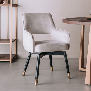 Tower Living Draaibare Eetkamerstoel 'Lenno' Velvet, kleur Beige