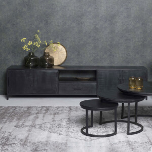 Livingfurn TV-meubel 'Kala' 220cm Mangohout, kleur zwart