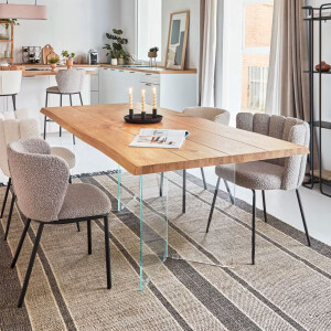 Kave Home Eettafel 'Lotty' Eiken en Glas, 220 x 100cm