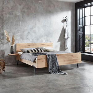 Houten Bed 'Lotus' massief eiken - 140 x 210 cm - Zonder 2 nachtkastjes