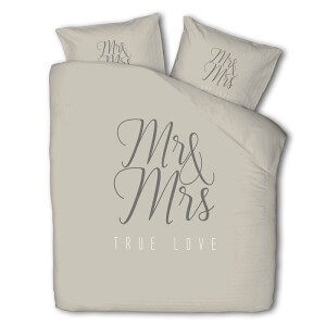 Dekbedovertrek Mr & Mrs - Lits-Jumeaux (240x220 Cm) - Taupe Polyester-katoen - Tekst - Luna Bedding - Dekbed-Discounter.nl