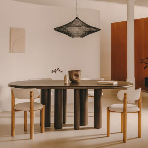 Kave Home Ovale Eettafel 'Mailen' Essenhout, 220 x 105cm, kleur Donkerbruin