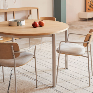Kave Home Ronde Uitschuifbare Eettafel 'Montuiri' Eiken, 120 - 200 x 120cm, kleur Grijs