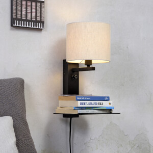 its about RoMi Wandlamp 'Florence' Met plank en USB, kleur Beige