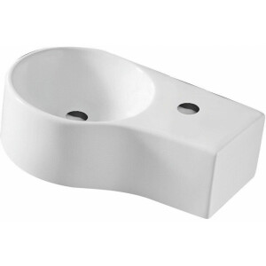 Nemo Spring Bali II handwasbakje 440 x 275 mm wandmontage porselein wit afvoergat D45 mm doorgestoken kraangat rechts D35 mm met overloop TR4506A