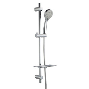 Nemo Spring Caluso douchestangset compleet met bevestigingen aanpasbaar 3 jets met glijstuk met zeepbakje verchroomd S0813+T0301XD0301+HOSE 1.75