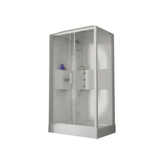 Nemo Spring Lilou Hamam douchecabine - 120x80cm - Hydro + stoom - omkeerbaar - met inbouwkraan - 1 schuifdeur - veiligheidsglas wit/helder CLL2P120T1N-1AA