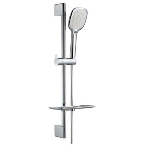 Nemo Spring Poggio douchestangset compleet 650 mm met bevestigingen 3 jets met glijstuk gladde kunststofflexibel met zeepbakje verchroomd S1013+T0201+D0301+HOSE 1.75