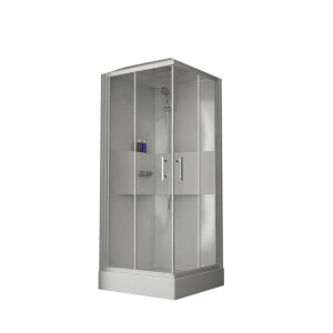 Nemo Start - Lilou Plus - complete douchecabine - 2 schuifdeuren - 6mm veiligheidsglas - omkeerbaar - douchebak acryl 90x90 - met dak - regendouche - vierkant - helder wit CLLA90TF-1AA