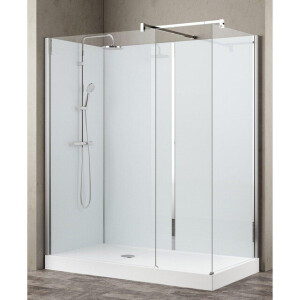 Nemo Stock Vidrio inloopdouche - 160x80x195cm - witte achterwand - inclusief douchebak grijs - met garnituur - wit/chroom RNAA16090HH-A