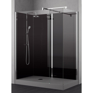 Nemo Stock Vidrio inloopdouche - 160x80x195cm - zwarte achterwand - inclusief douchebak grijs - met garnituur - zwart/chroom RNAA16080HH-H