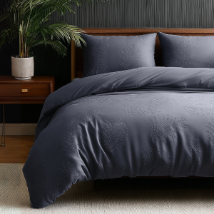 Dekbedovertrek 3D Embossed - Leaves - Antraciet - Lits-Jumeaux (240x220 Cm) - Antraciet Microvezel - Natuur & Effen - Sleeptime Elegance - Dekbed-Discounter.nl