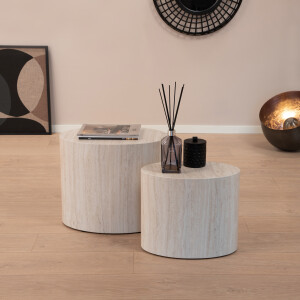 Sohome Ovale Salontafel 'Anke' Set van 2 stuks, Travertin-look